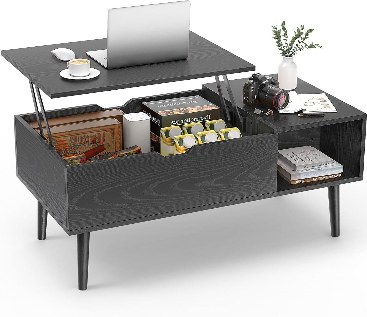Sweetcrispy Lift Top Coffee Table with Hidden Storage for Living Room