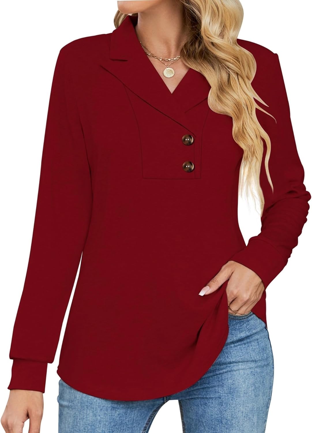 Micoson Women's Long Sleeve Button Lapel Tunic Tops for Style
