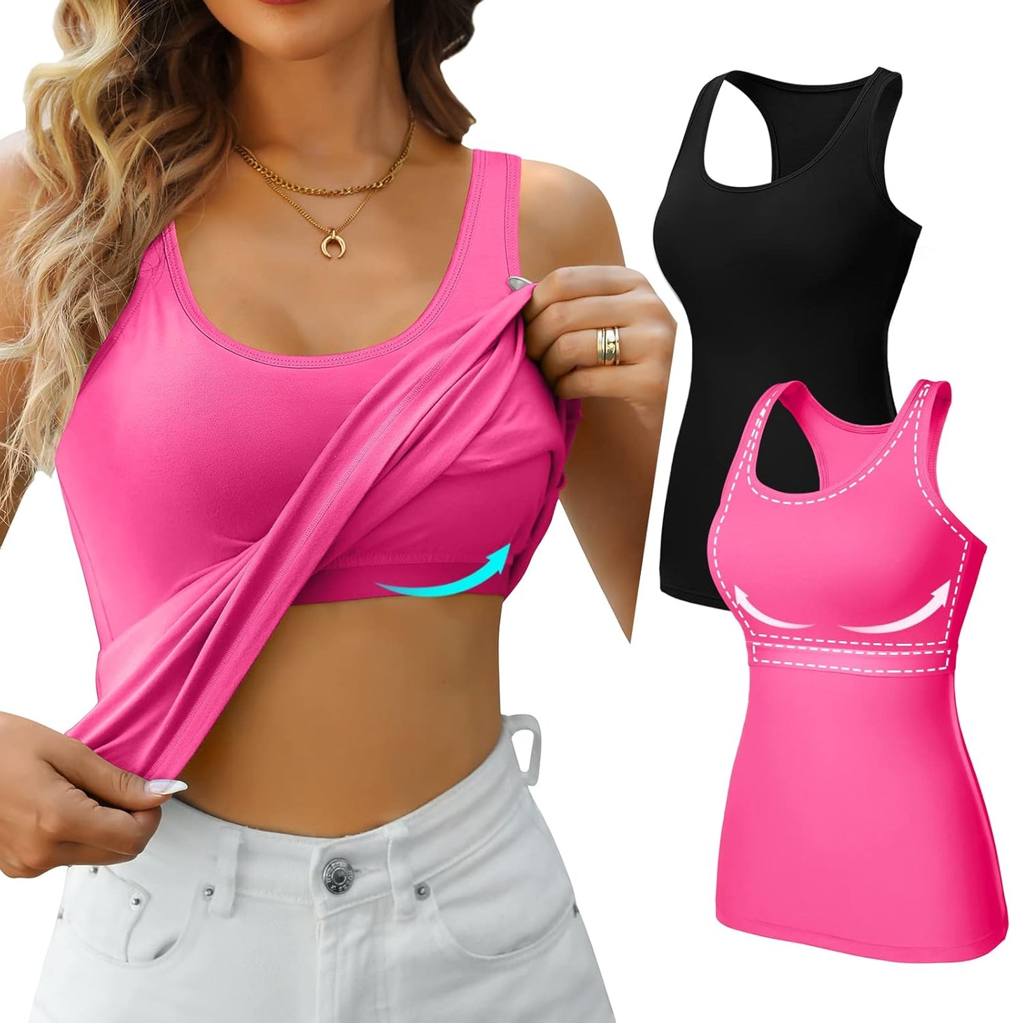 V FOR CITY 2 Pack Shelf Bra Tanks - Racerback Yoga Camis
