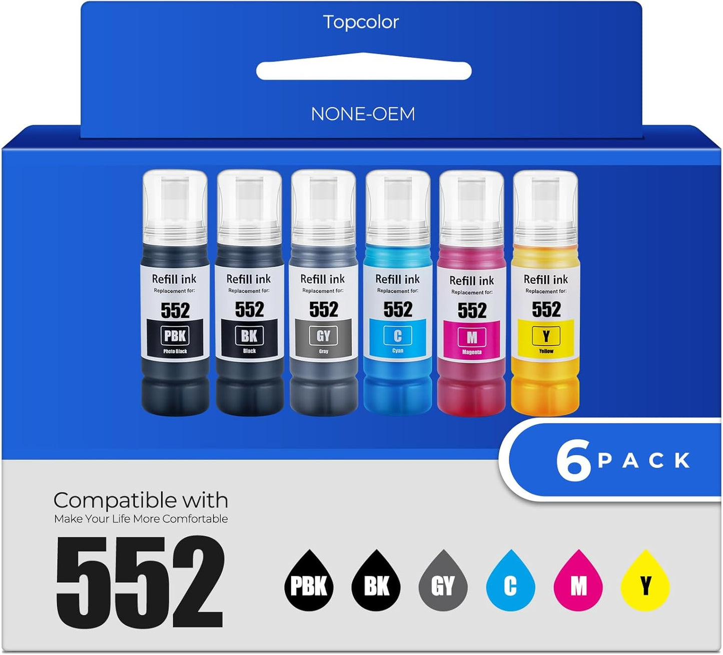 Topcolor 552 Ink Bottles: Eco-Friendly Epson 552 Replacement Set