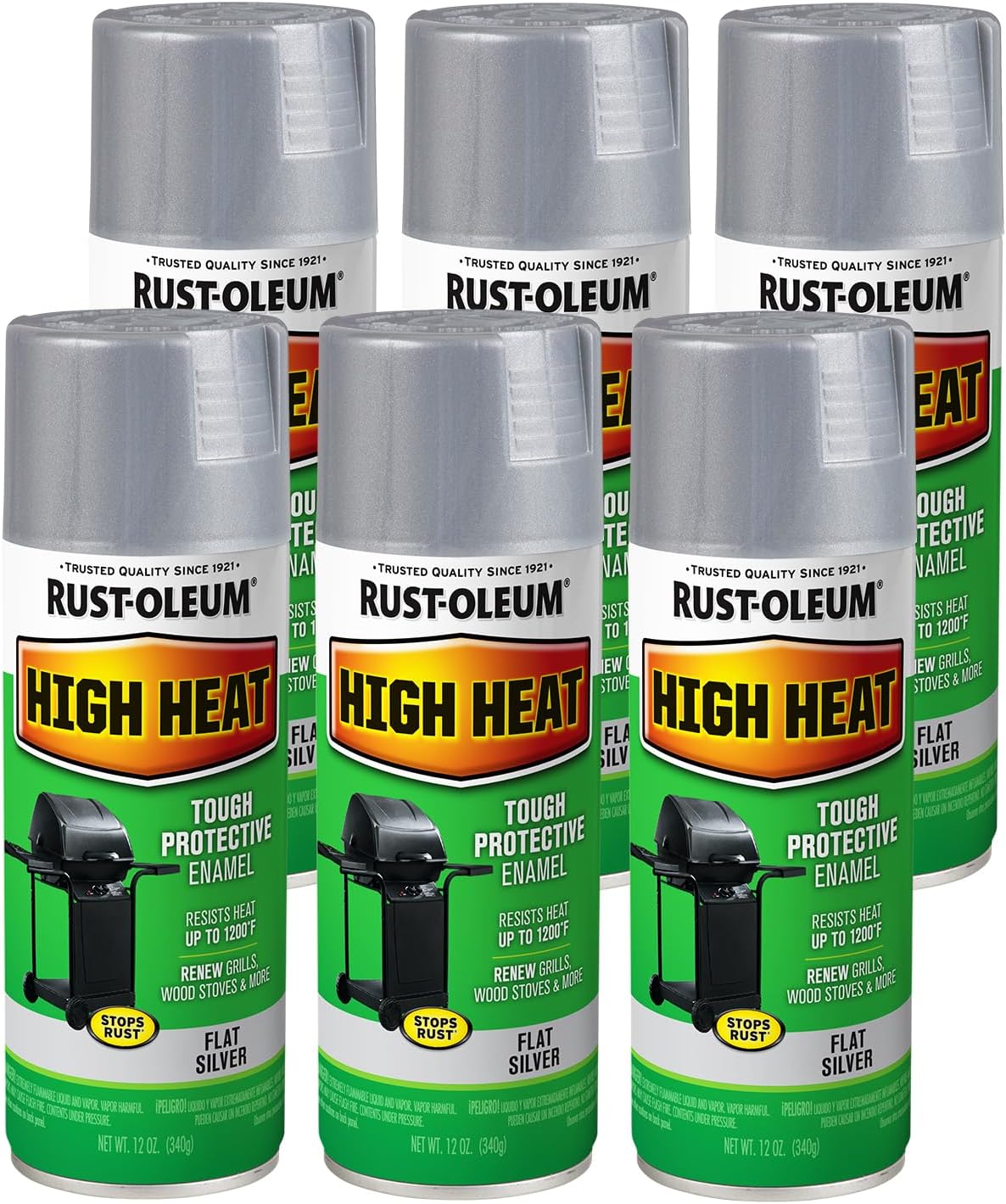 High Heat Enamel Spray Paint for Metal Surfaces - 6 Pack