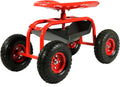 Sunnydaze Rolling Garden Cart with Swivel Seat and Storage