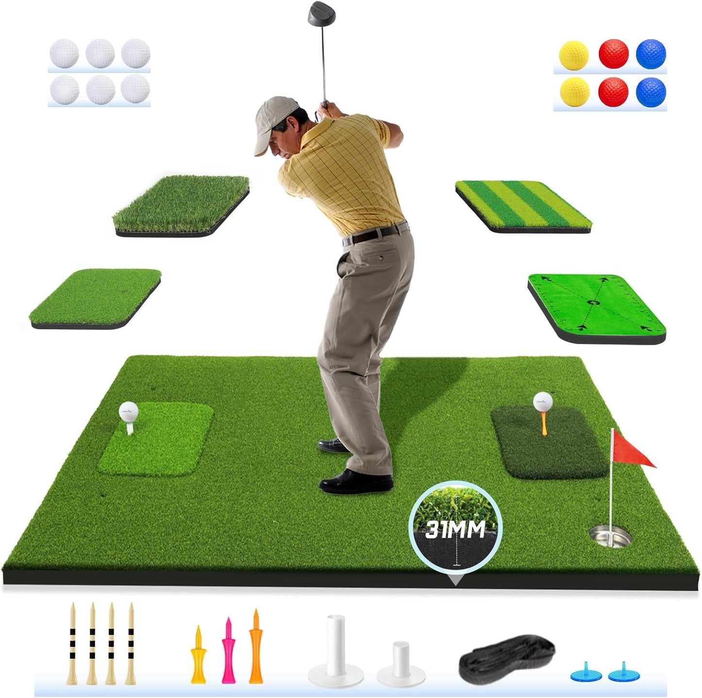 Ultimate 6-Function Golf Mat: Thick & Durable for Perfect Swings!