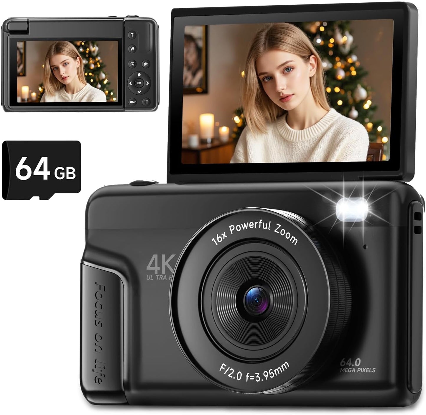 64MP 4K Digital Camera with Autofocus for Vlogging and Travel