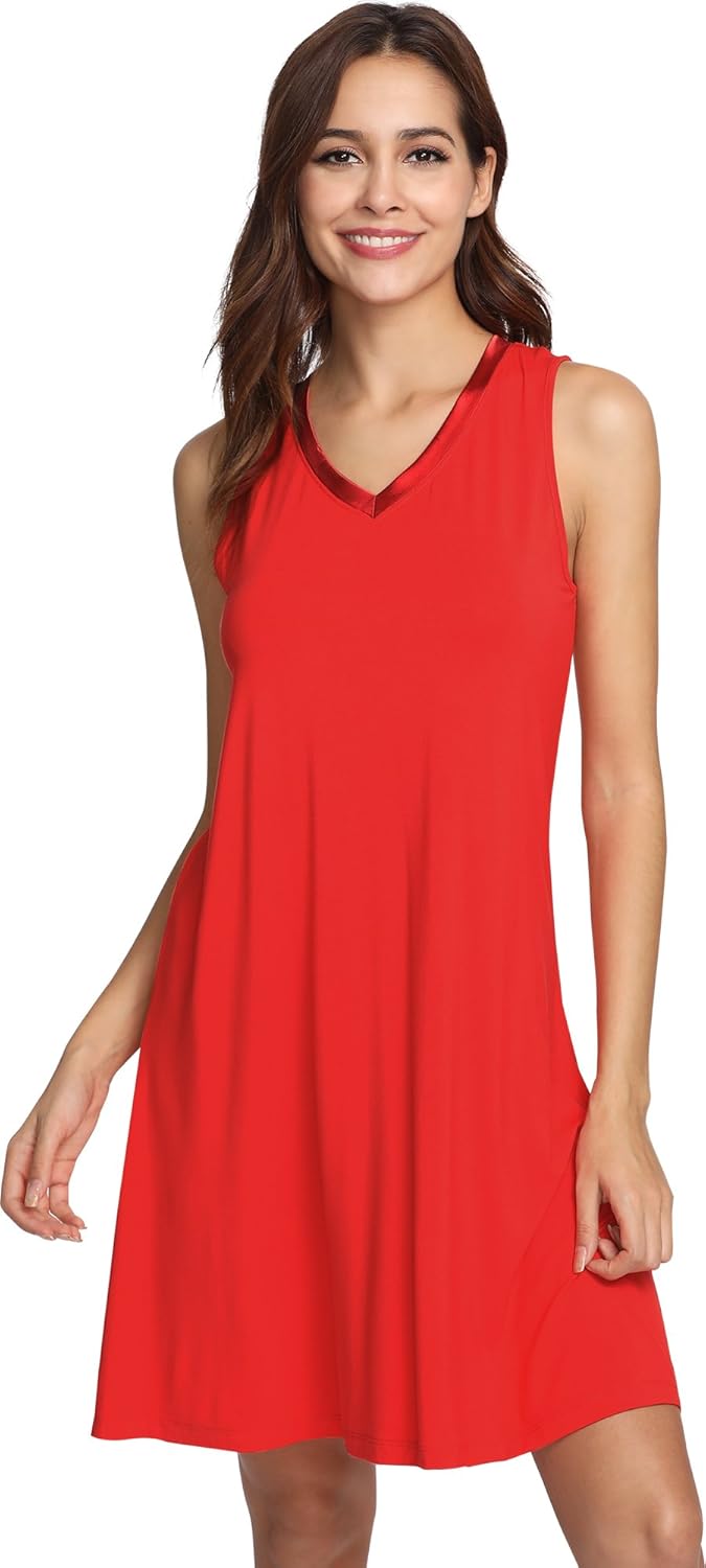 WiWi Cooling Nightgown | Sleeveless V-Neck Sleep Shirt | Plus Size S-4X