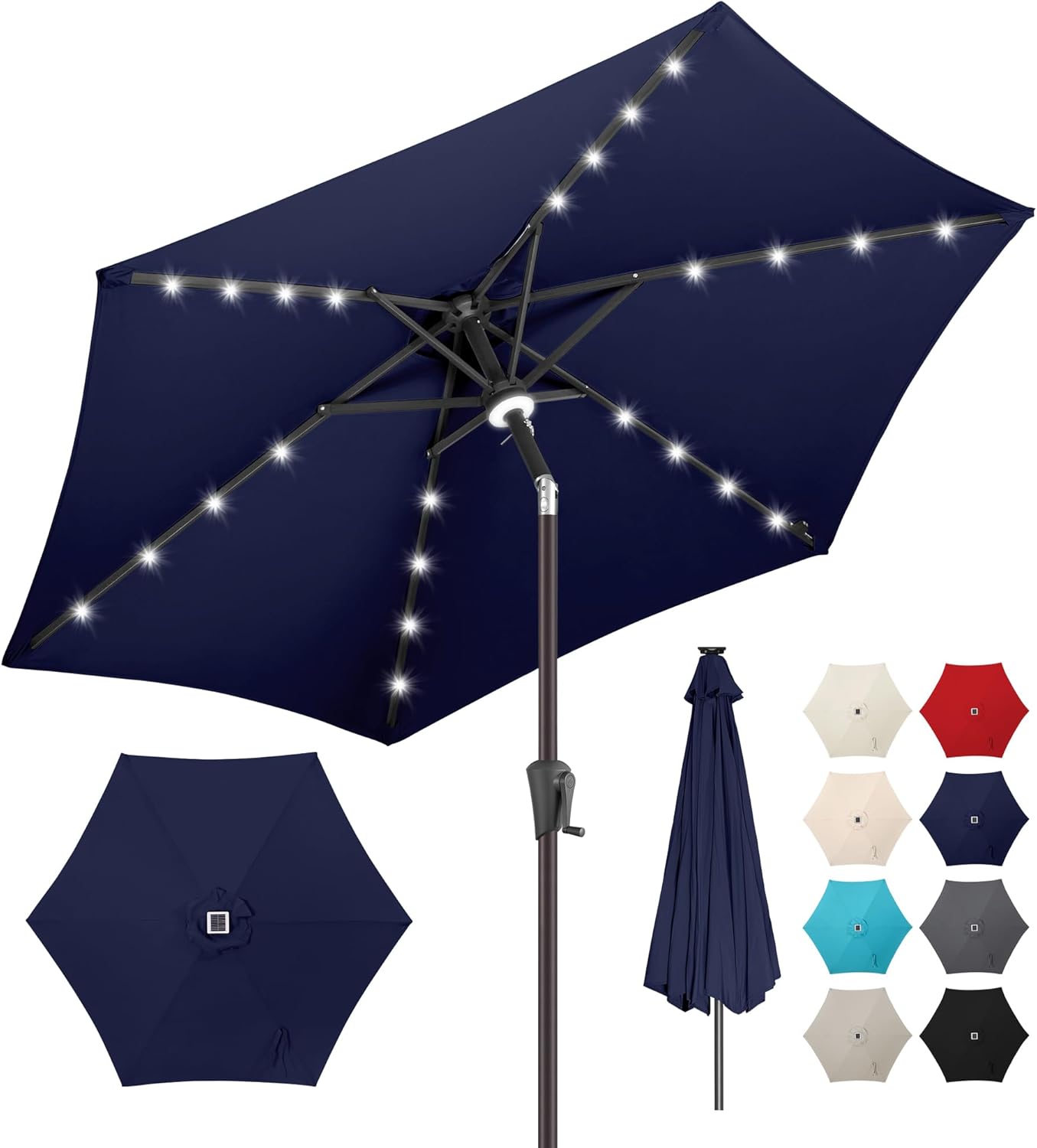 7.5ft Solar Umbrella Outdoor - Lighted Patio Umbrella with LED