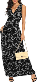 Women Sleeveless Deep V Neck Rayon Maxi Dress - Flowing Casual Fit