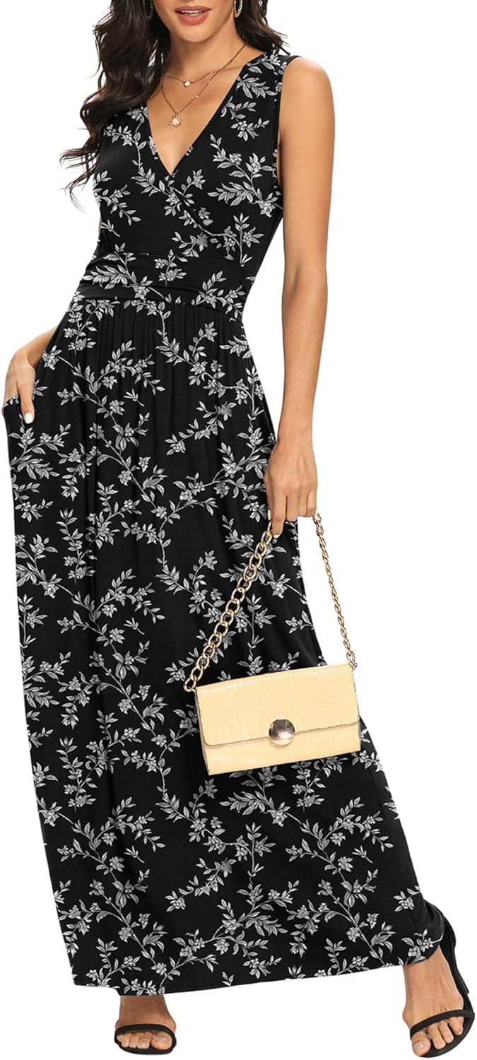 LILBETTER Women Sleeveless Deep V Neck Maxi Casual Dress Review