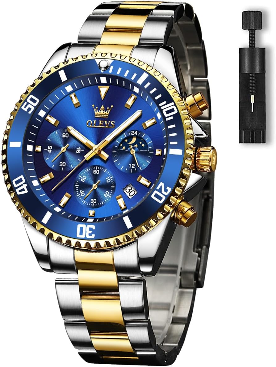 Premium Gold & Silver Men's Watches - Date Display, Rotatable Bezel