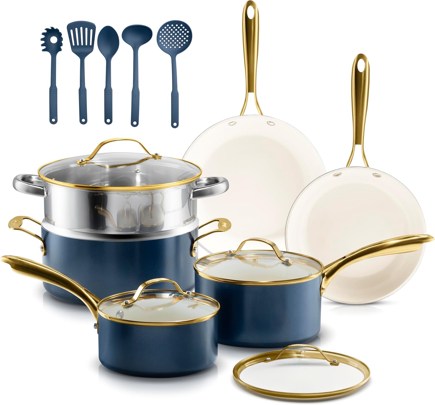Gotham Steel 15 Pc Ceramic Cookware Set Nonstick for Healthy Cooking