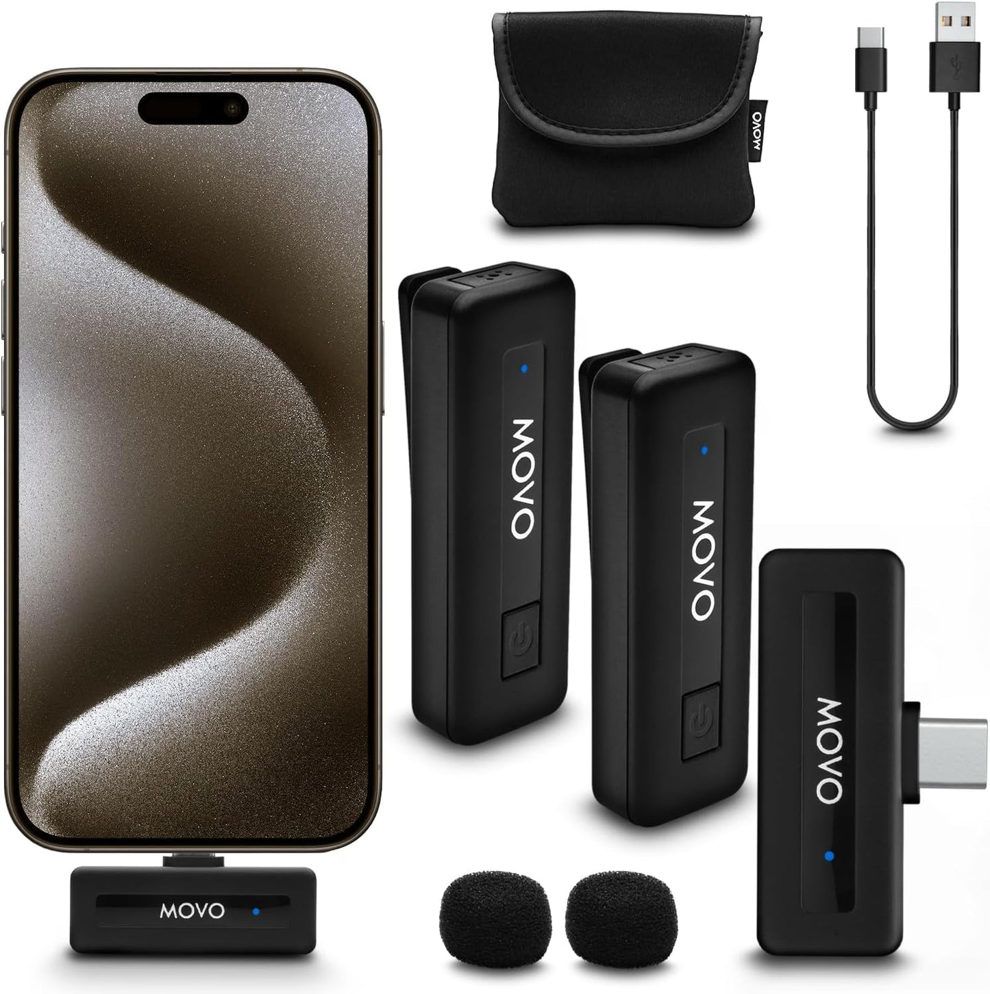 Movo Mini USB-C Duo Wireless Microphone for iPhone 15/16/17