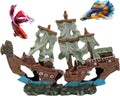 Small Pirate Shipwreck Aquarium Decoration - 2 Piece Sunken Boat