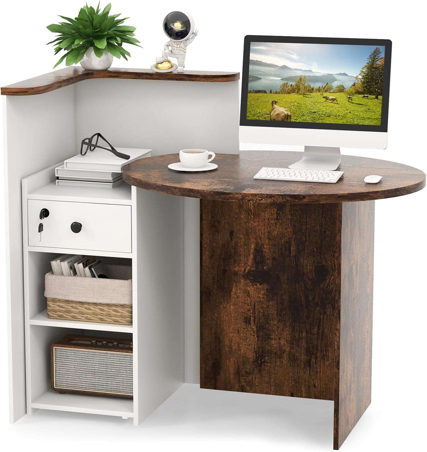 Tangkula Reception Desk with Lockable Drawer & Adjustable Shelf
