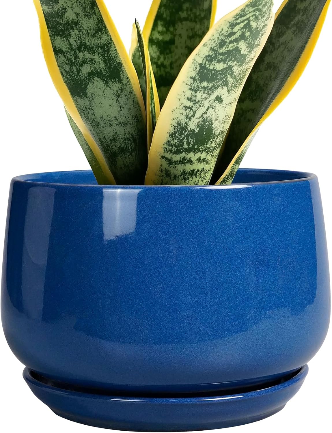 Round Ceramic Plant Pots - 7 Inch Modern Planter with Saucer