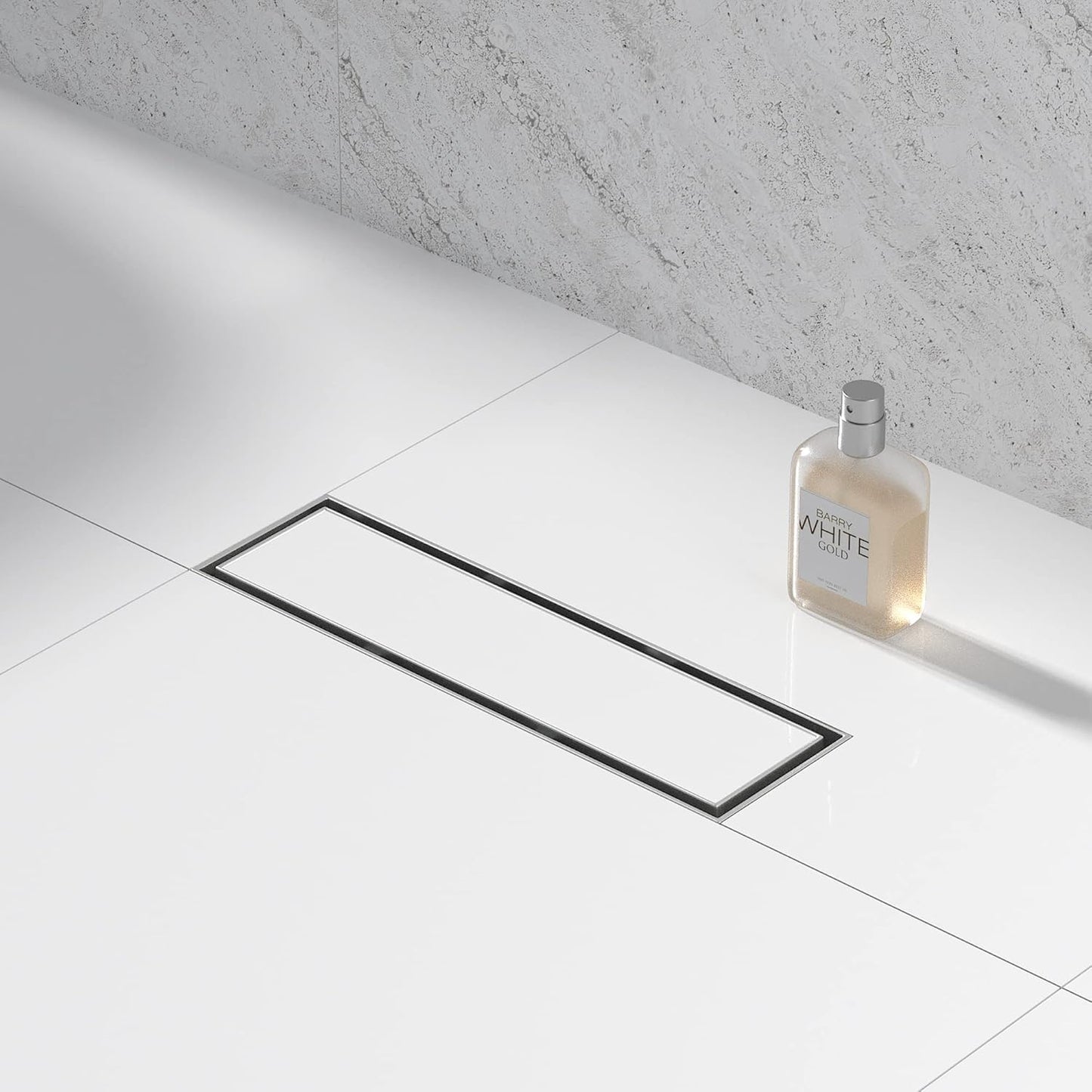Linear Shower Drain 12in Brushed Floor Drain with Tiled Insert