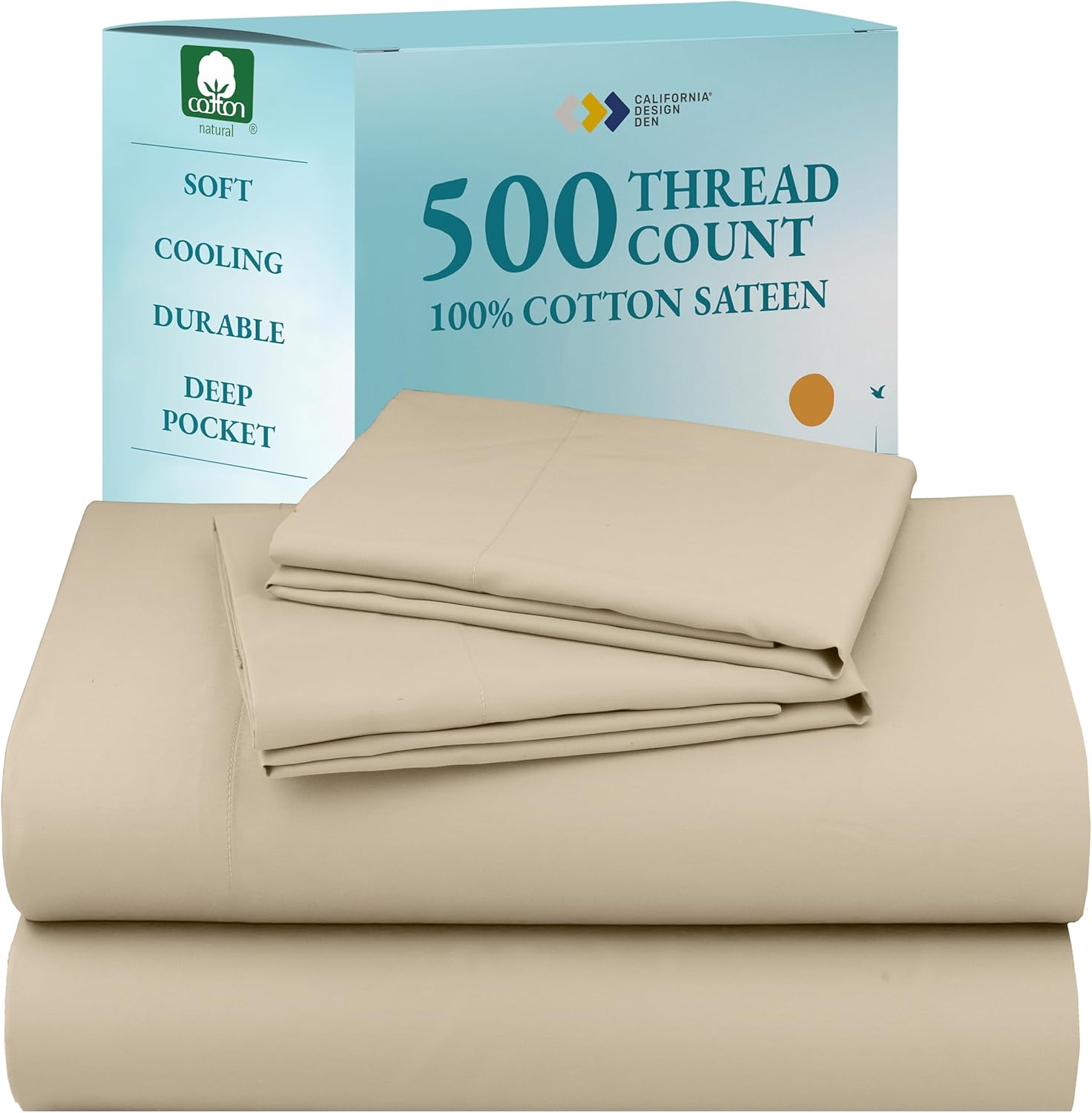 California Design Den Natural Cotton Sheets Queen Size Set