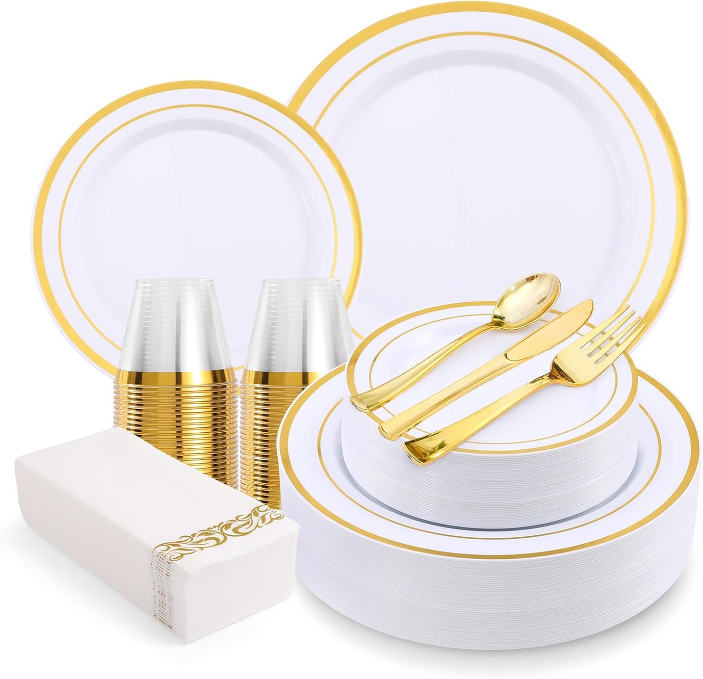 Stunning 350-Piece Gold Rim Dinnerware Set for 50 Guests!