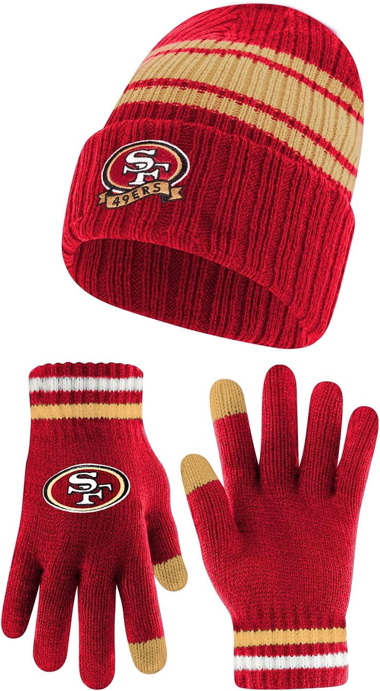 Ultra Game NFL Youth Super Soft Team Stripe Beanie and Gloves