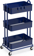 Simple Houseware 3-Tier Heavy Duty Metal Utility Rolling Cart - Navy