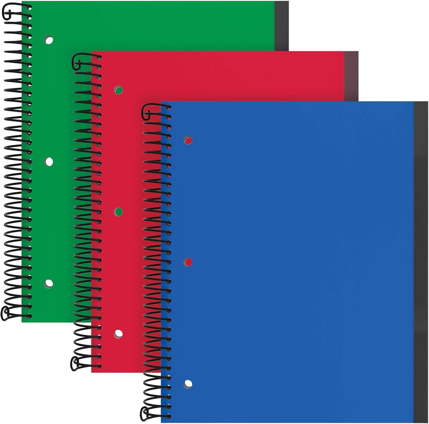 Durable 3-Pack College-Rule Notebooks, 8.5x11, 100 Sheets, Pocket, Blue/Red/Green - Oxford