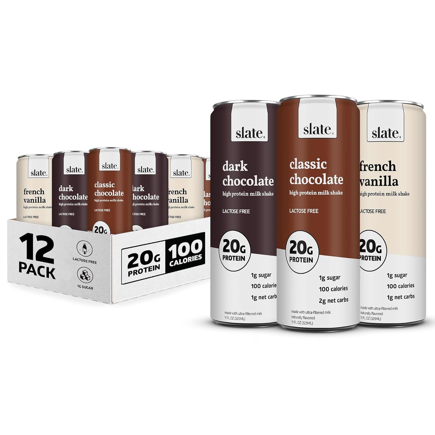 Slate Milk Shake Variety Pack - 20g Protein, 1g Sugar, 100 Calories