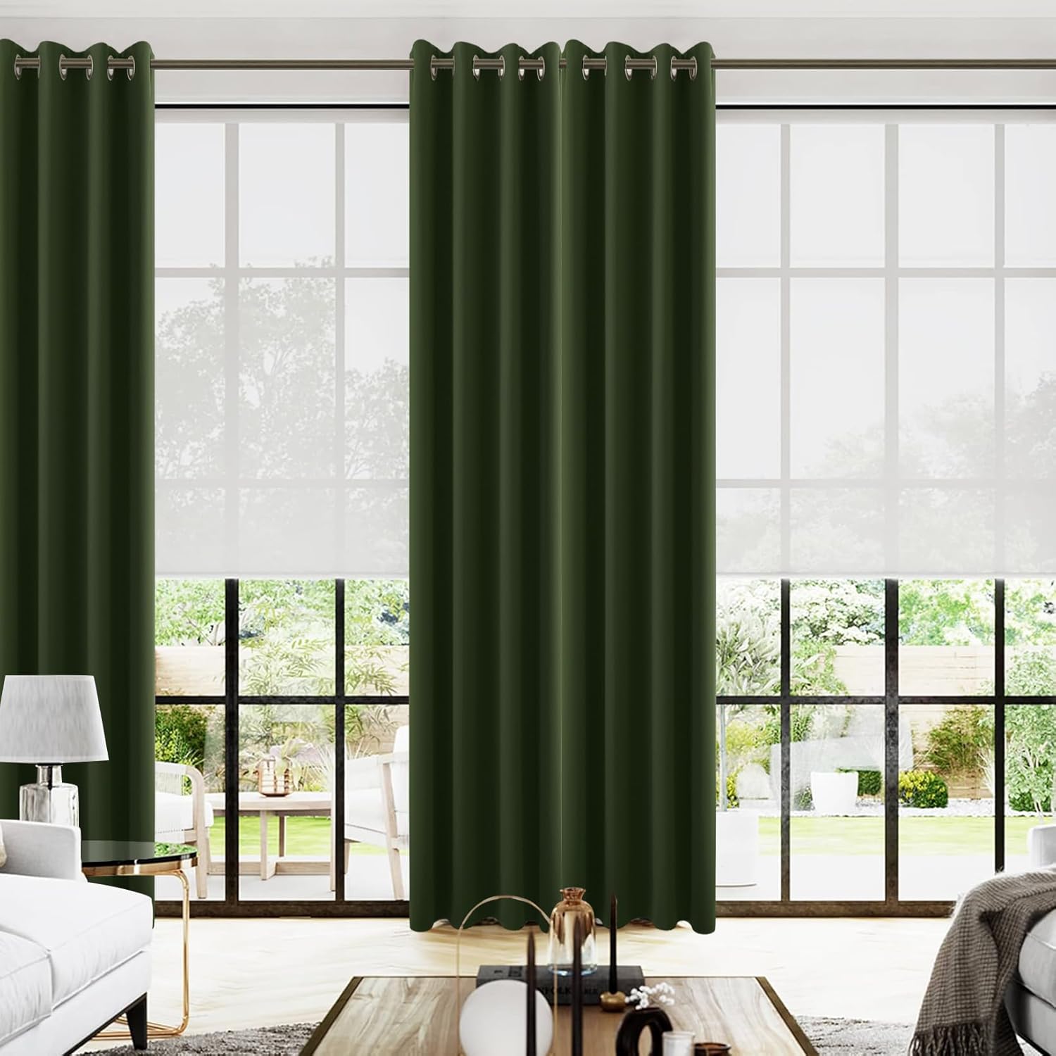 KOUFALL Olive Green Blackout Curtains for Living Room 52x102