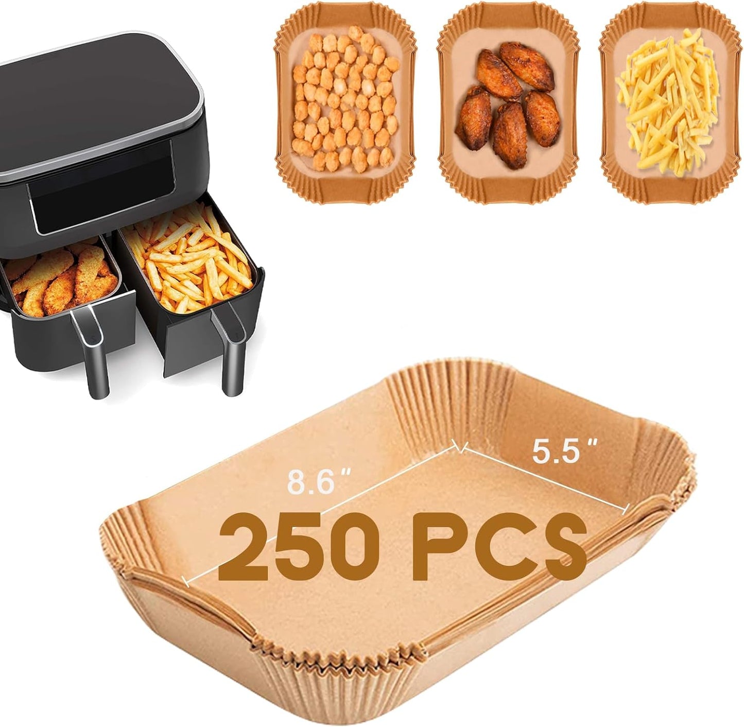 Non-Stick Air Fryer Liners 250 Pcs - Mess-Free Cooking!