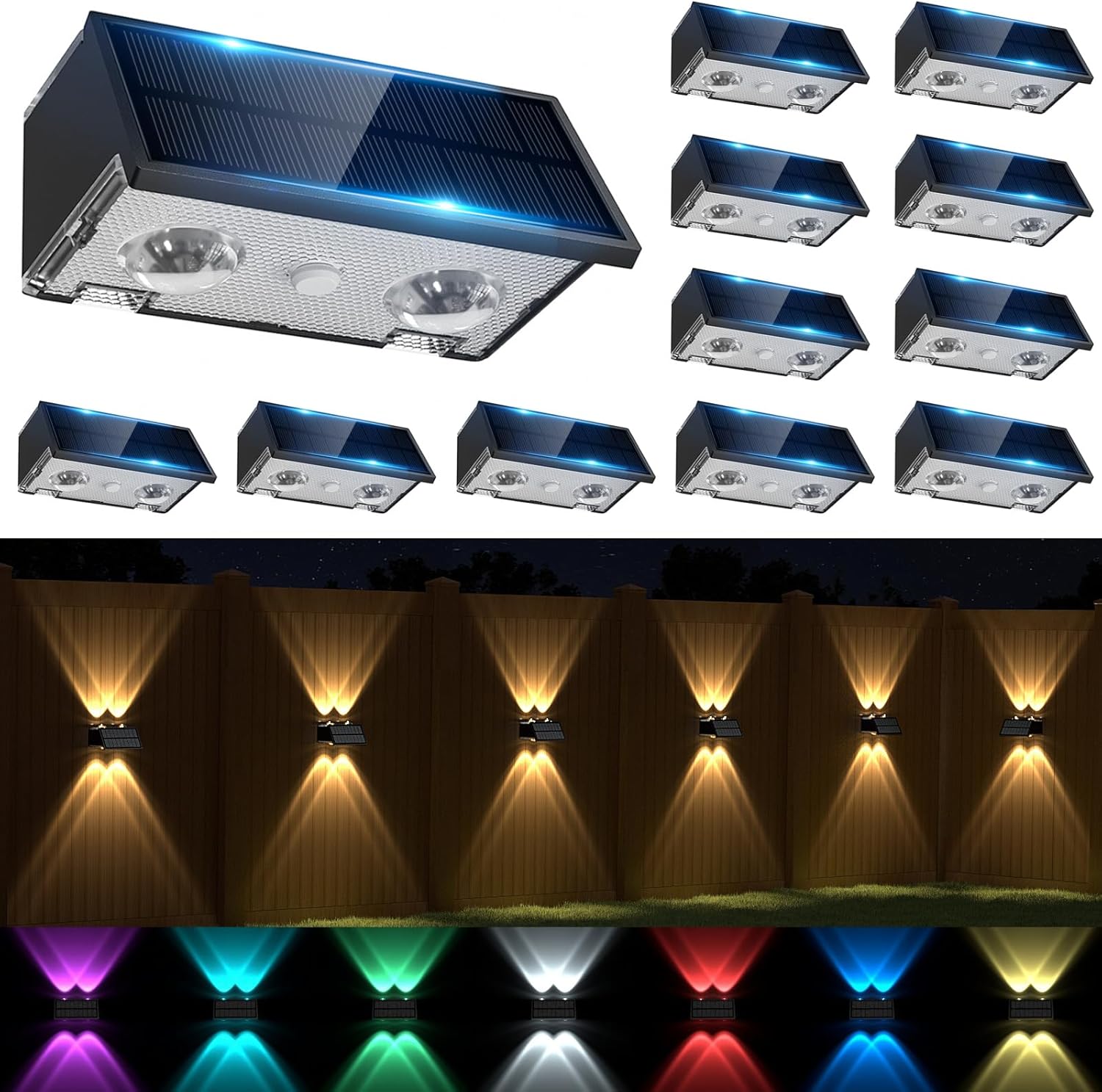 SIAFAVOI Solar Fence Lights Outdoor - 12 Pack RGB LED
