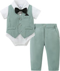 Baby Boy Gentleman Suit 4PCS Toddler Romper Vest Pants Bow Tie