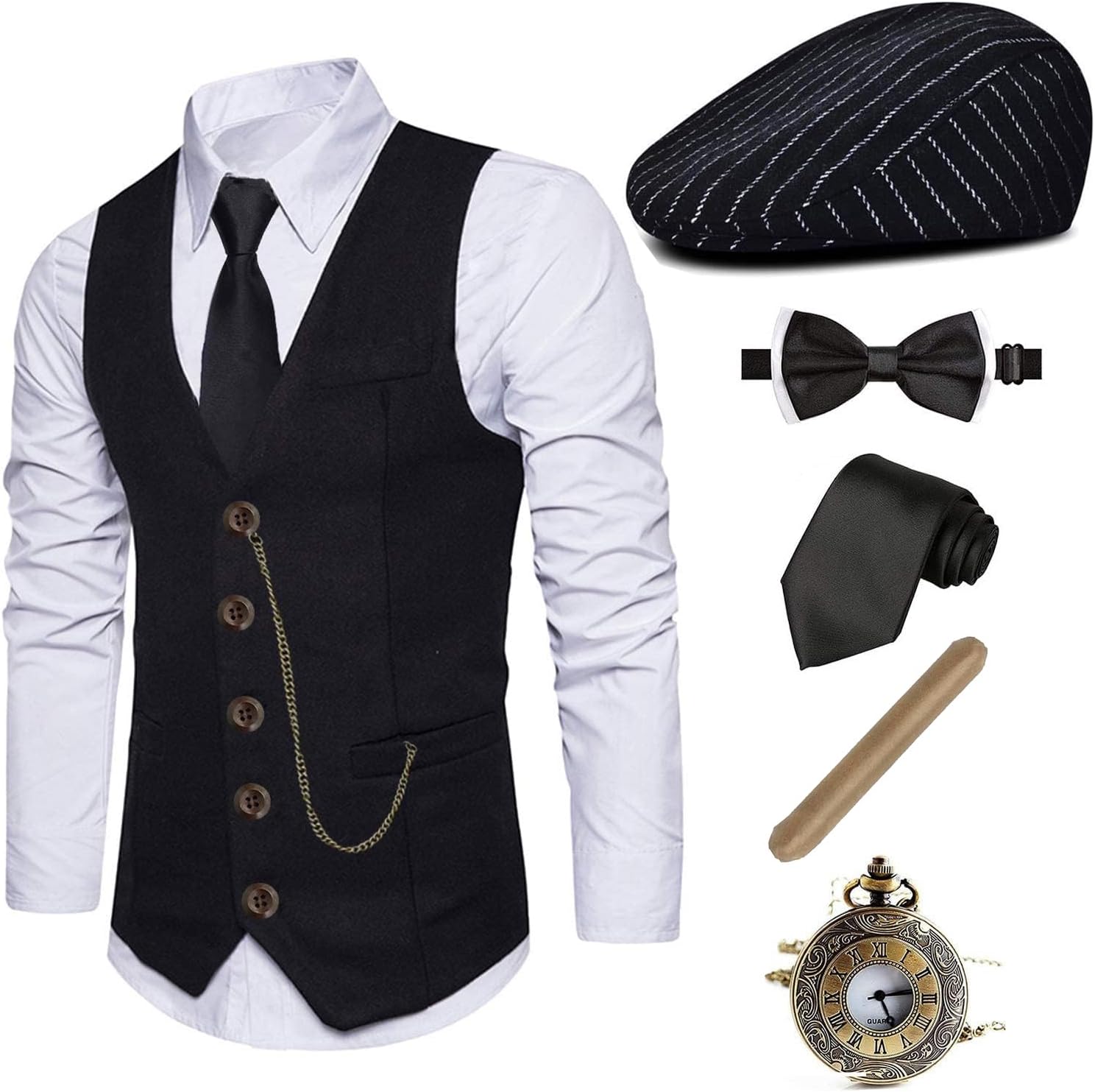 1920s Mens Costume Fedora Hat and Gangster Vest Set for Parties
