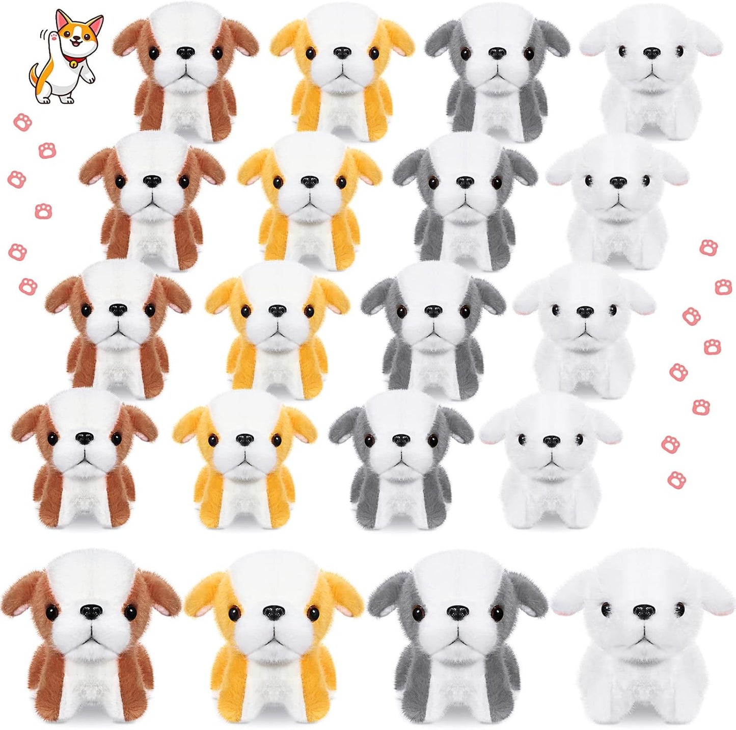 20 Pcs Small Dog Plush Stuffed Puppy Party Favor Gift Set