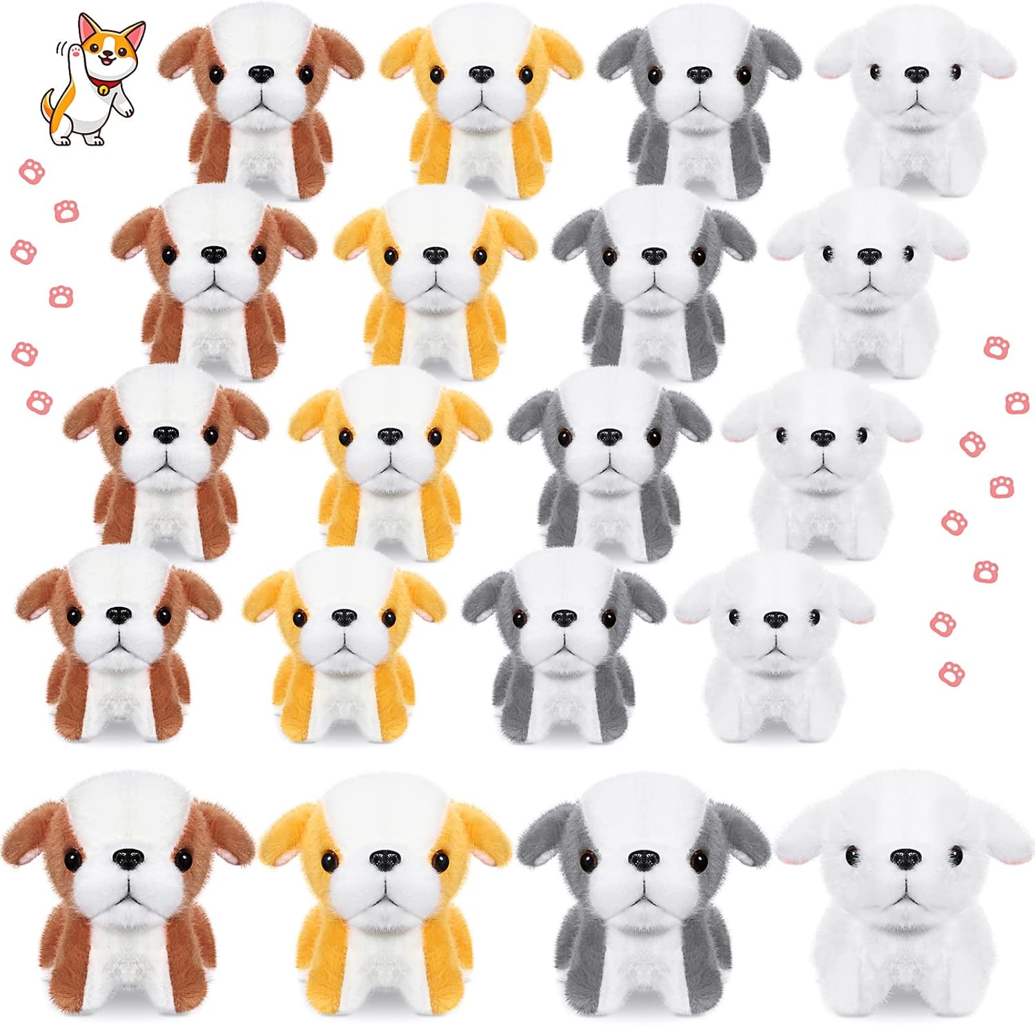20 Pcs Small Dog Plush Stuffed Puppy Party Favor Gift Set