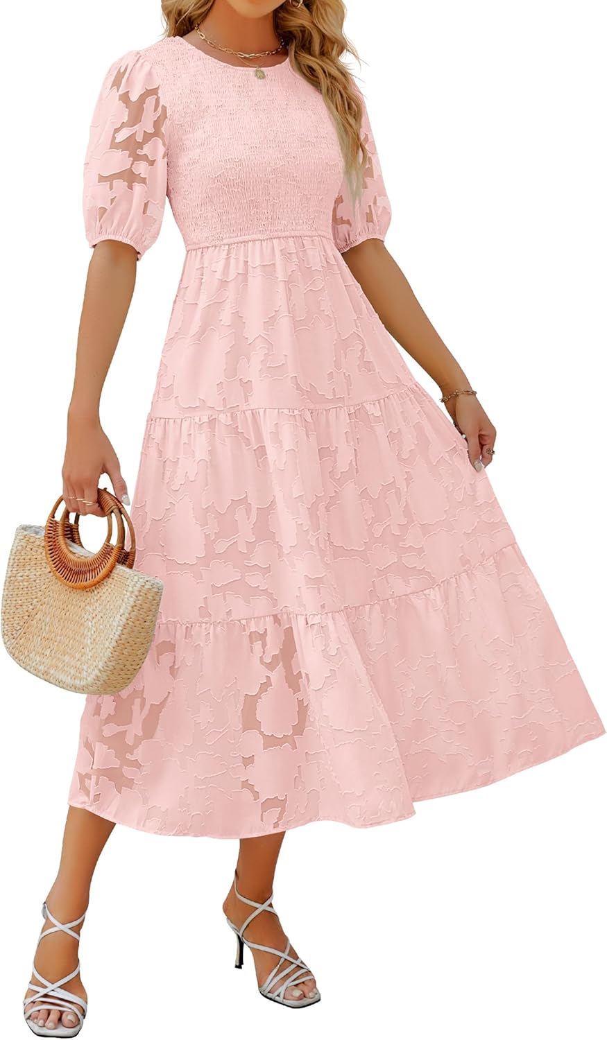 ZESICA Women's Summer Short Puff Sleeve Floral Maxi Dress