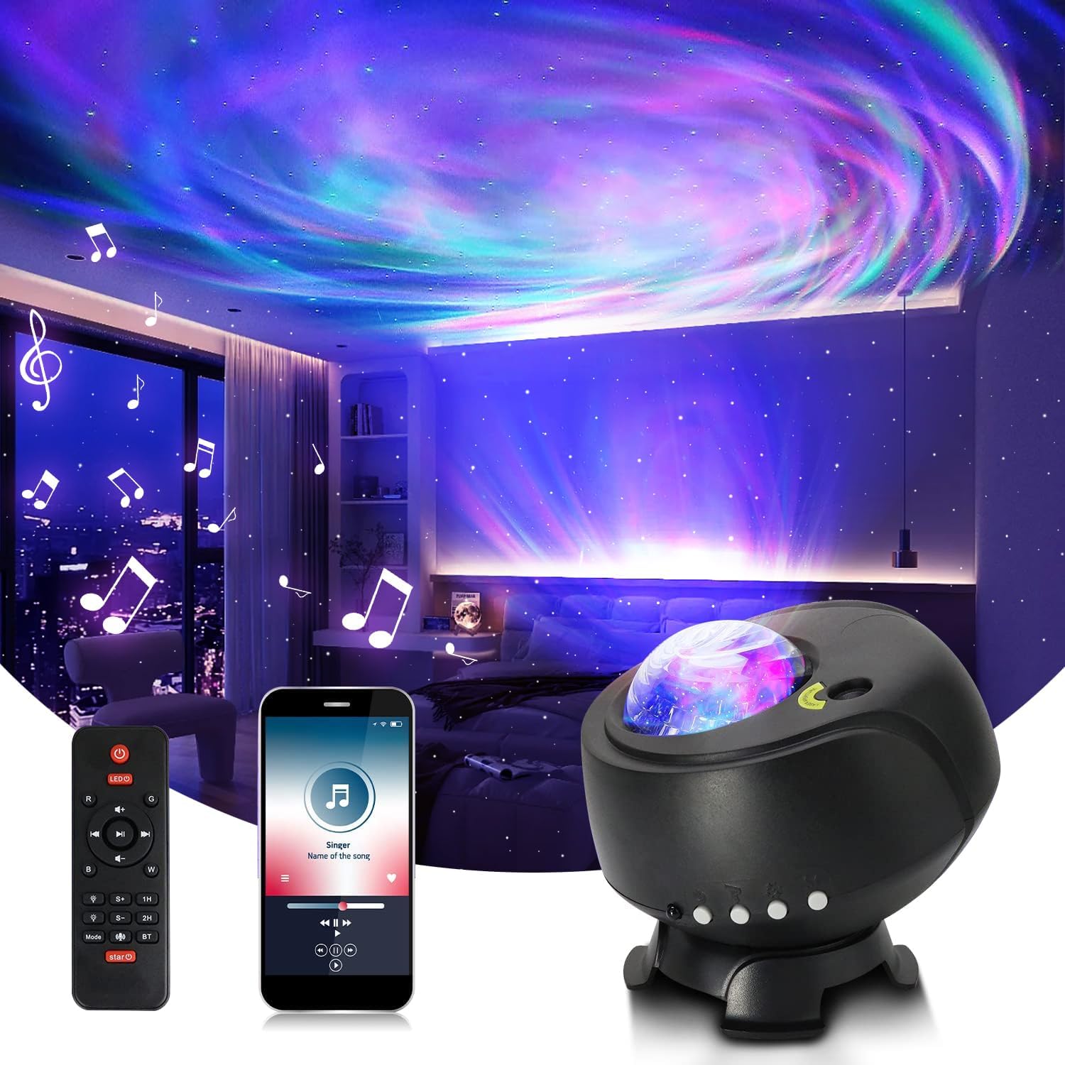 2-in-1 Galaxy Projector - Bluetooth Speaker - Timer - AMKI