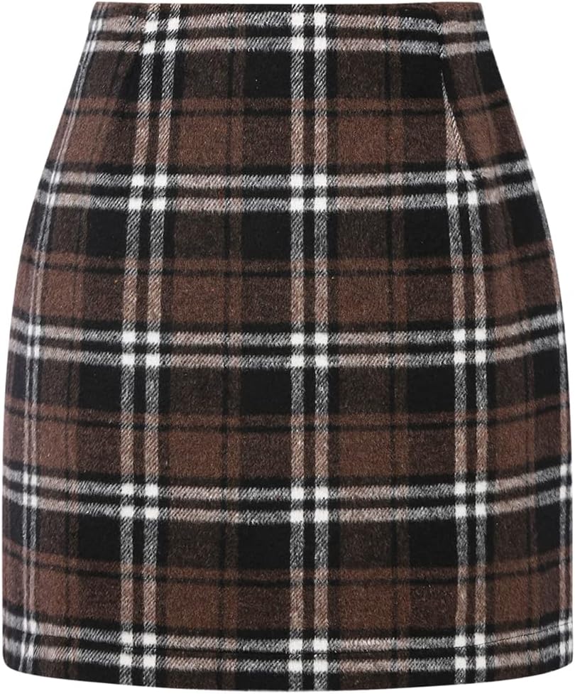 Womens High Waist Plaid Skirt Bodycon Pencil Wool Mini Skirts