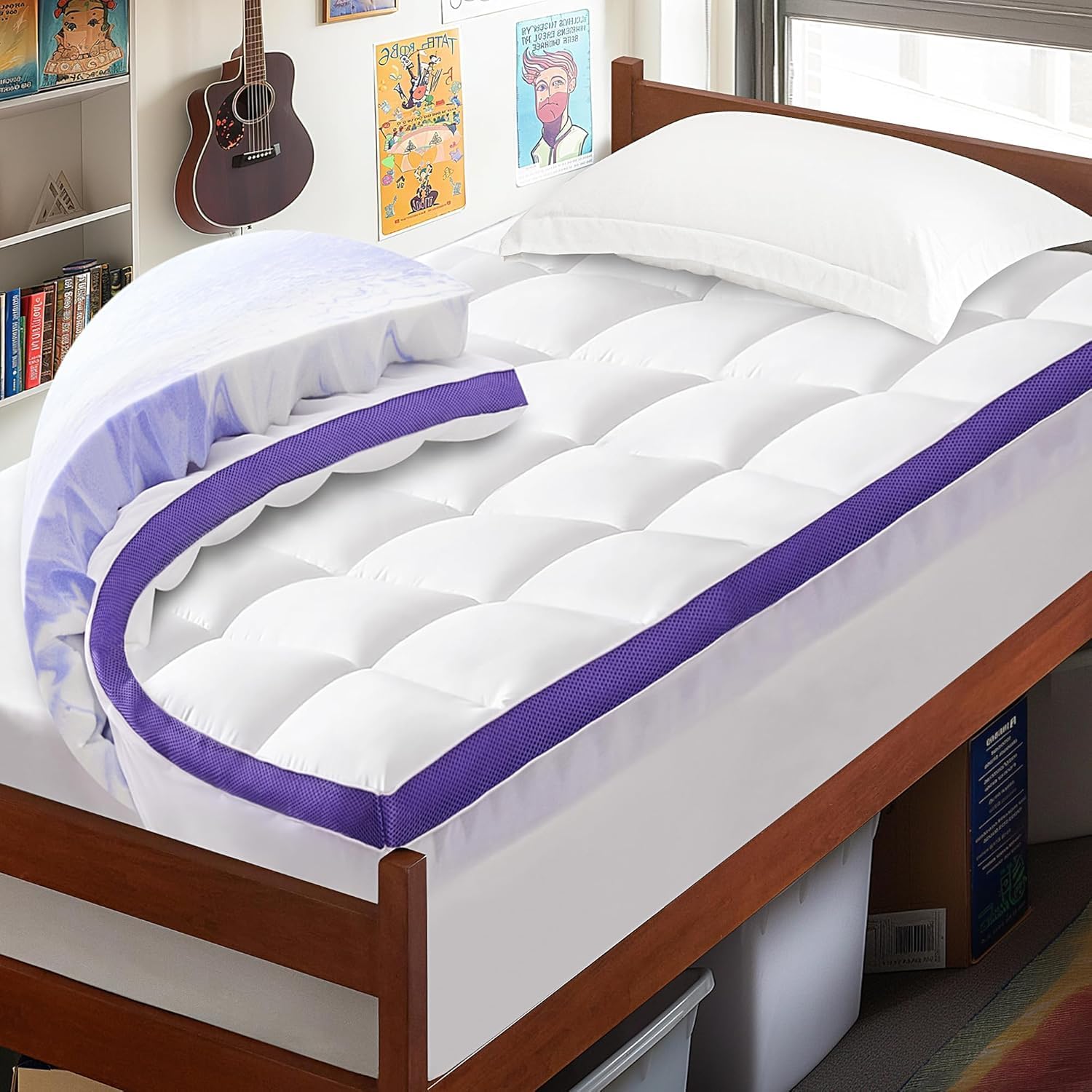 Dual Layer Memory Foam Twin XL Mattress Topper for Comfort