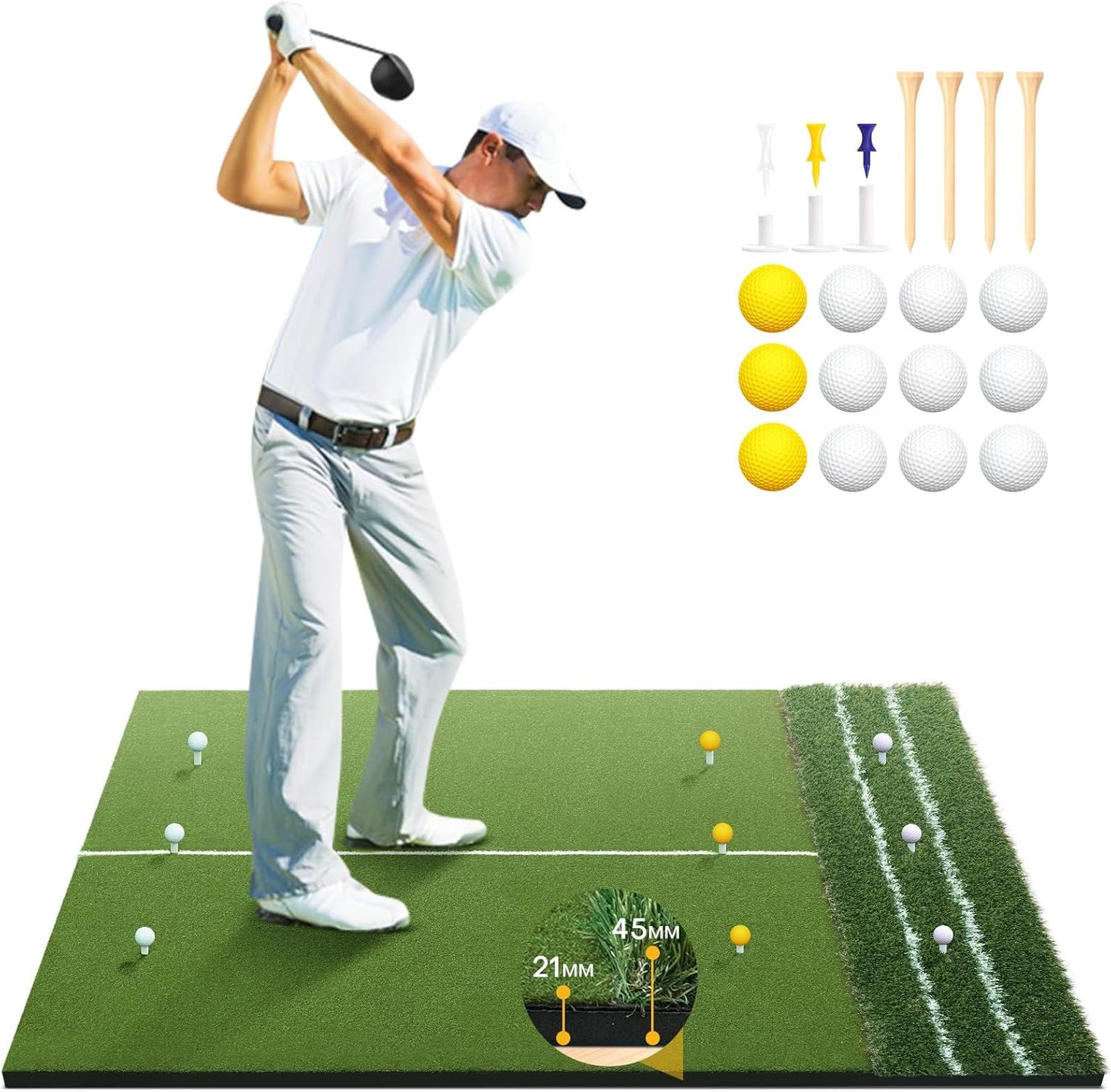 Premium Dual Turf Golf Mat - Improve Accuracy & Swing