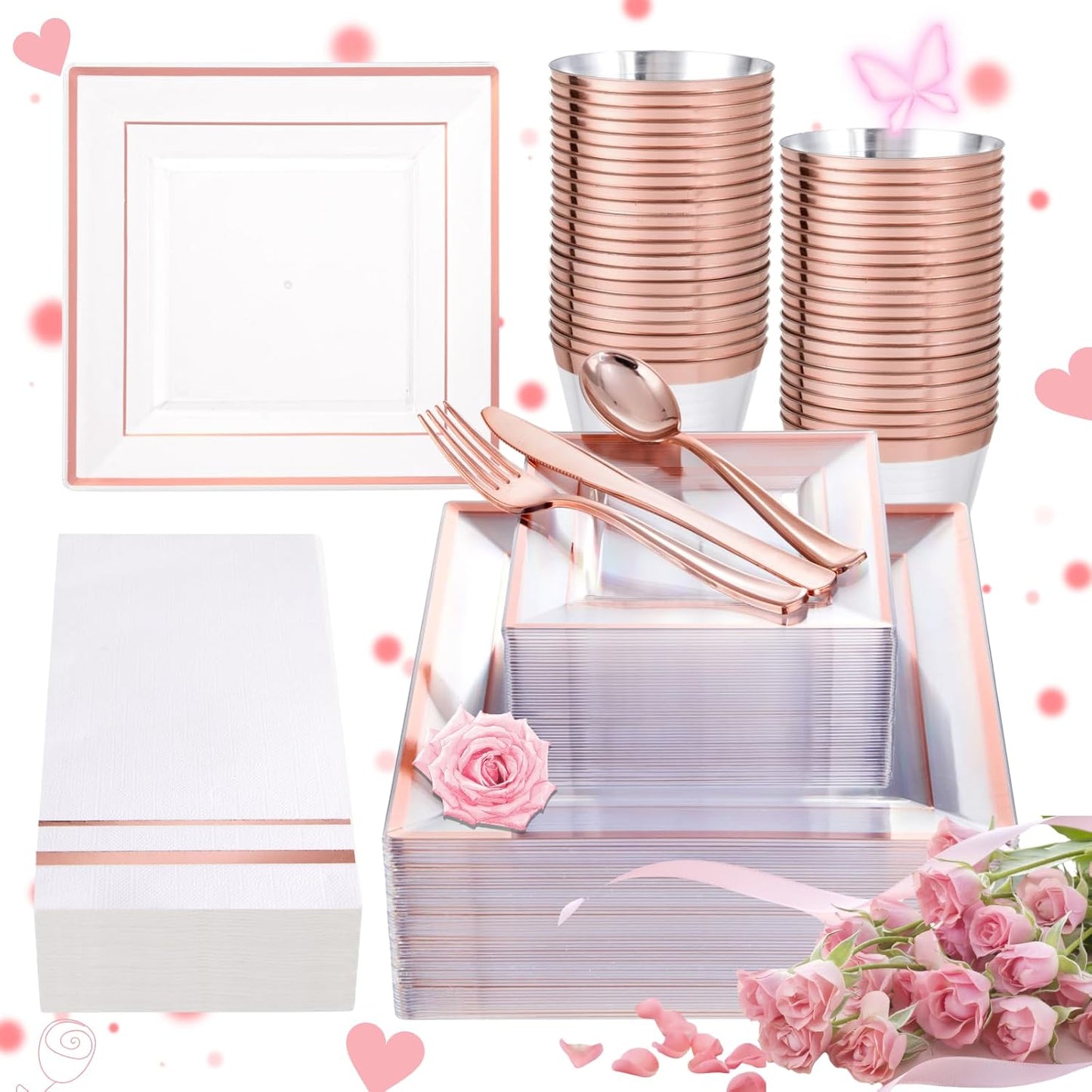 Rose Gold Disposable Dinnerware Set for 50 - Elegant Party Supplies