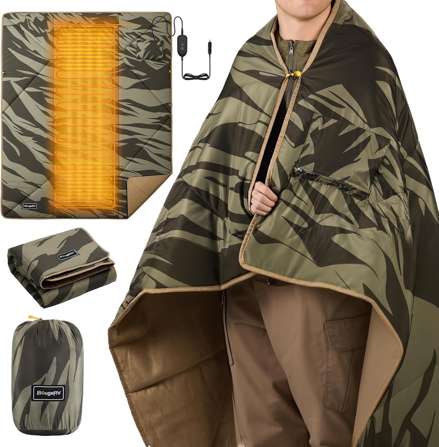 BougeRV Heated Car Blanket for Winter Camping Comfort