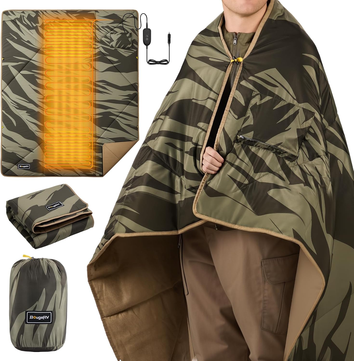 BougeRV Heated Car Blanket for Winter Camping Comfort