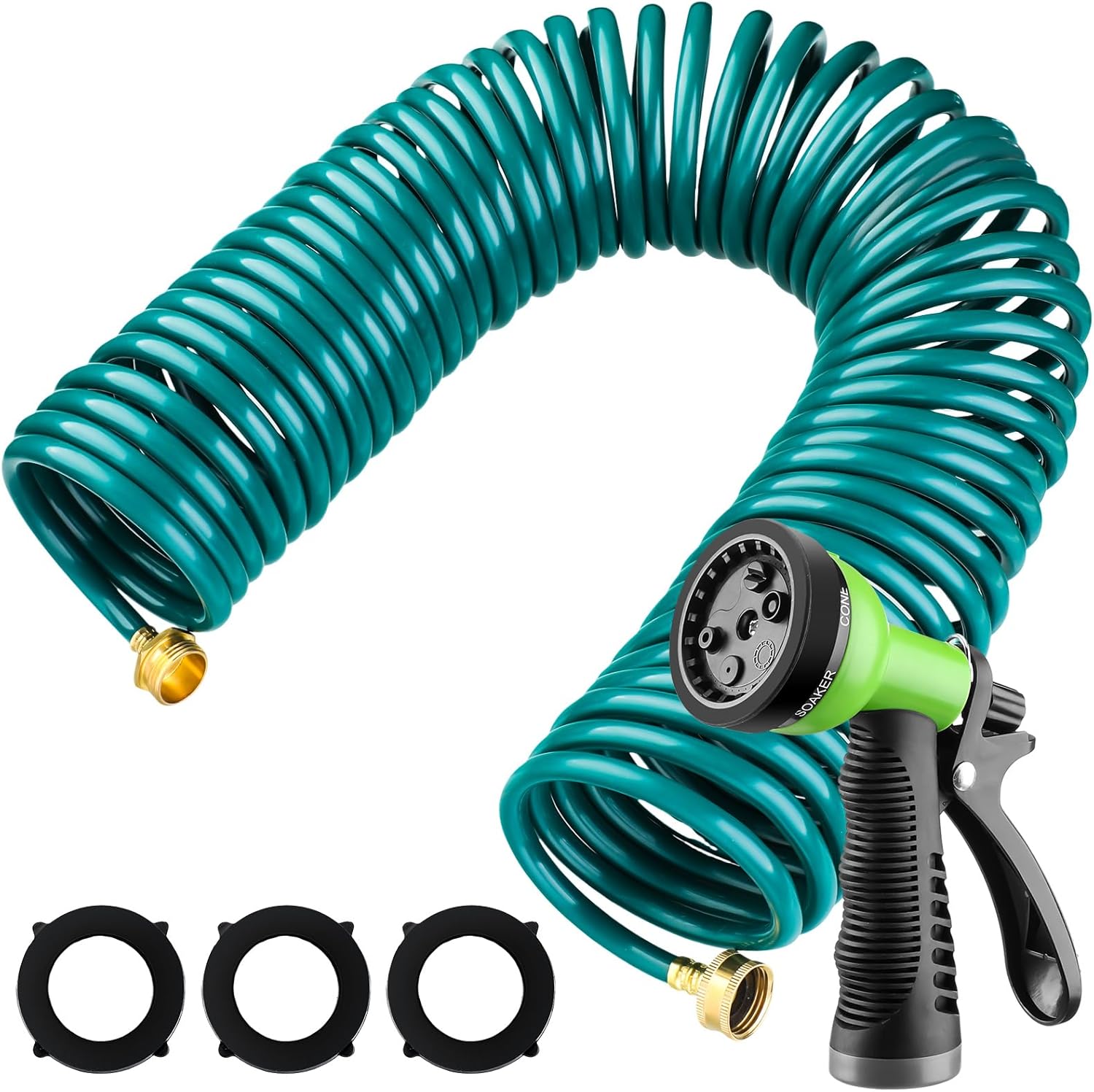 Pangda 100 Ft Self Coiling Garden Hose with 6 Function Nozzle