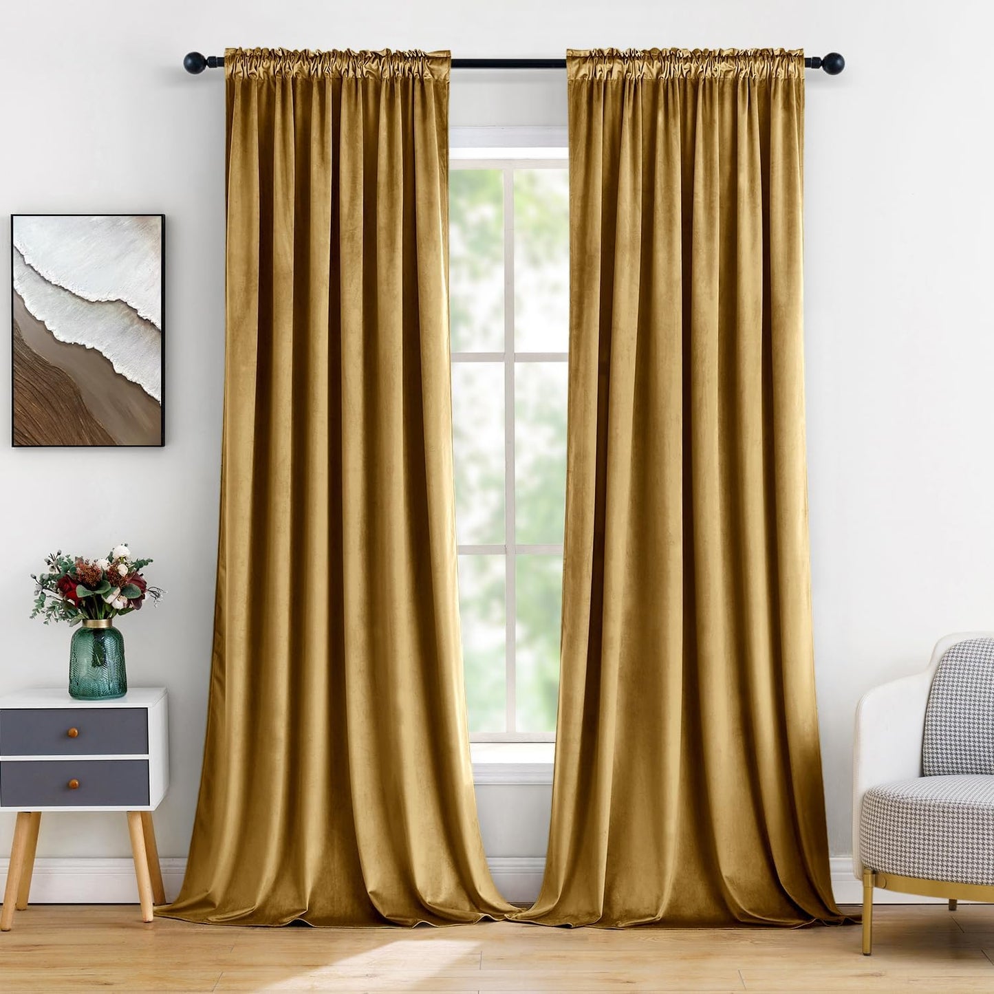 MIULEE Gold Velvet Curtains for Bedroom and Living Room Decor