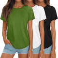 Women Short Sleeve Tunics 3-Pack - Curved Hem Round Neck
