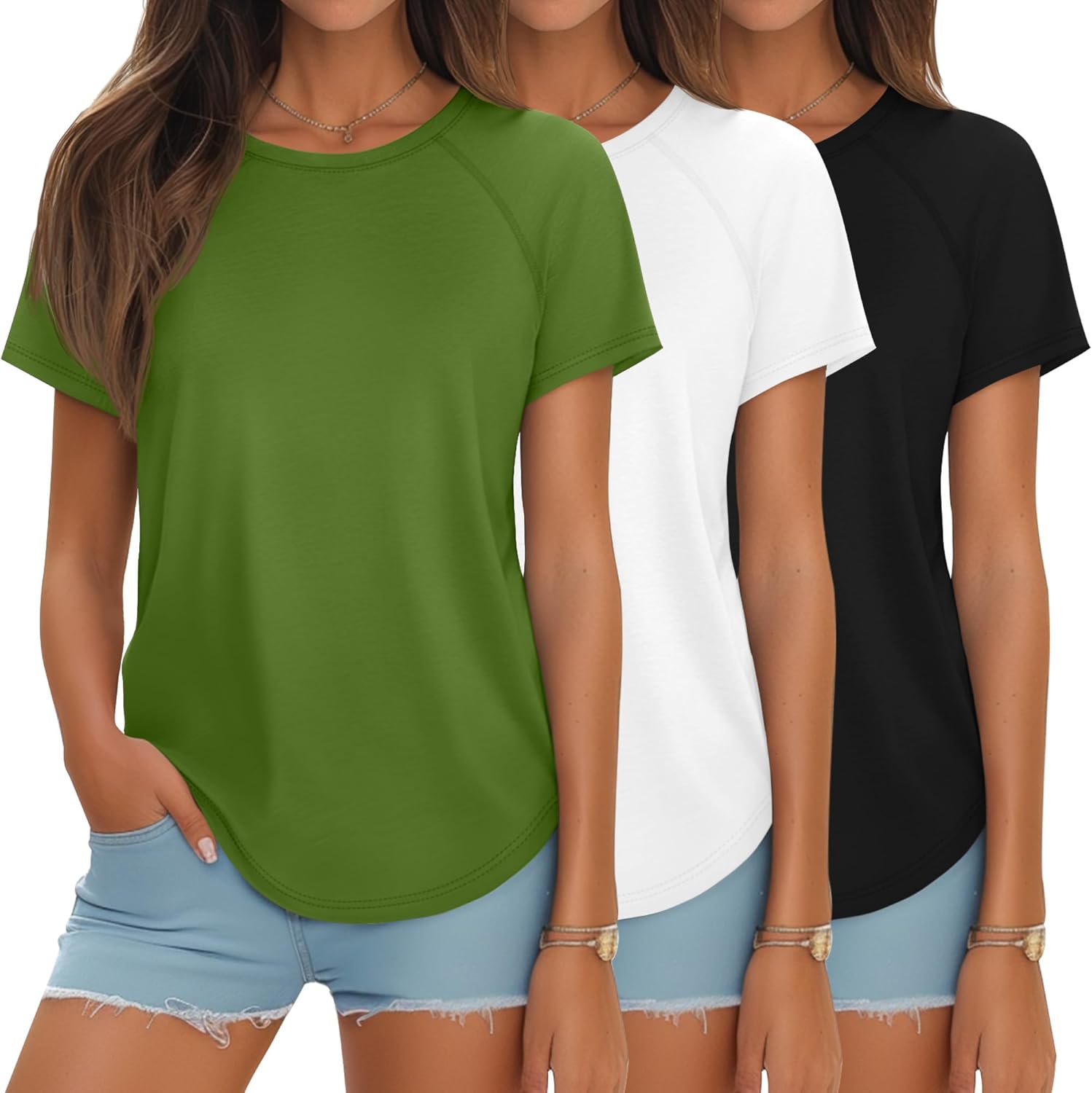 Ficerd 3 Pcs Women Short Sleeve Shirts for Summer Style