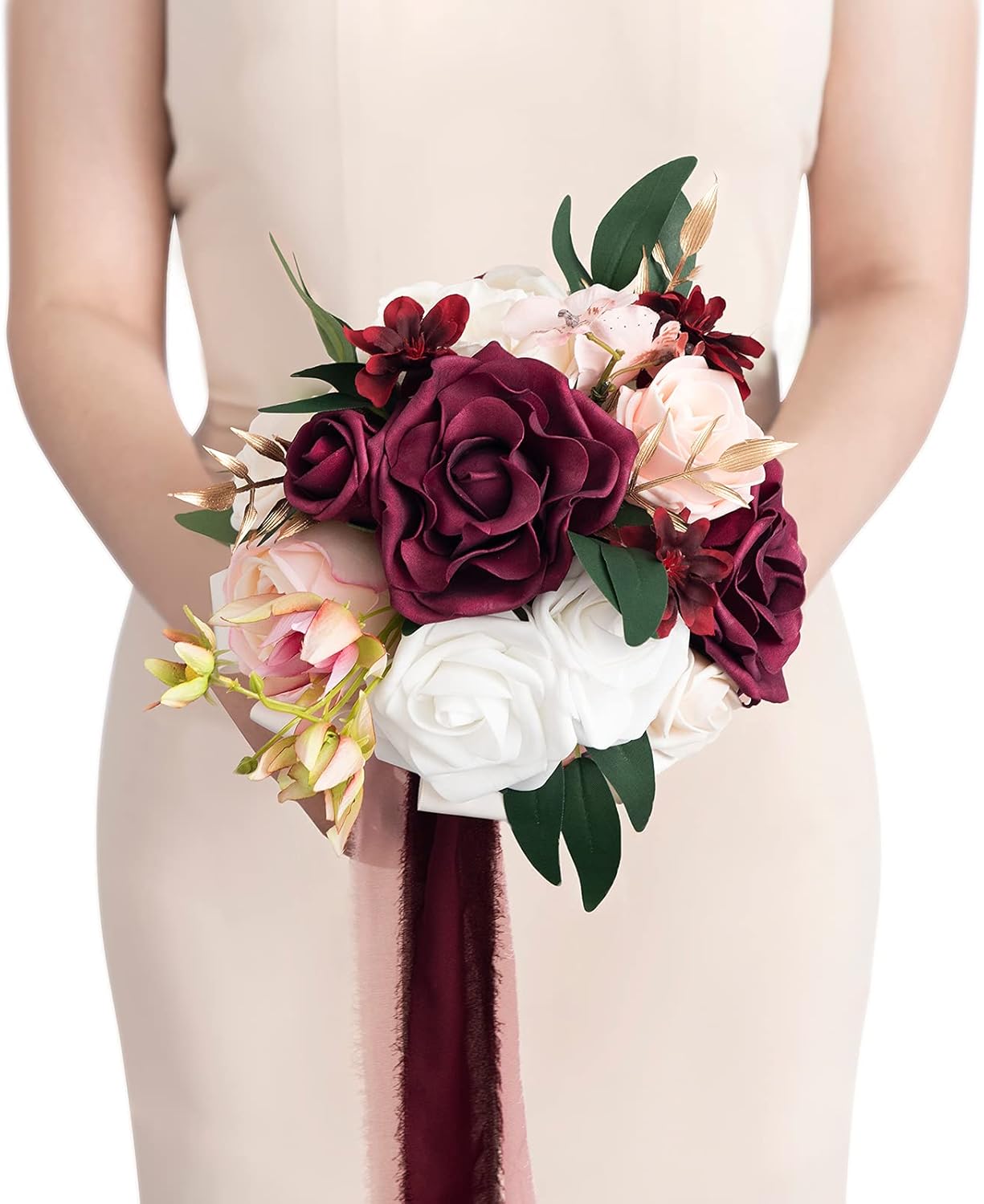 Ling's Moment 7 Inch Red Bridesmaid Bouquet for Weddings
