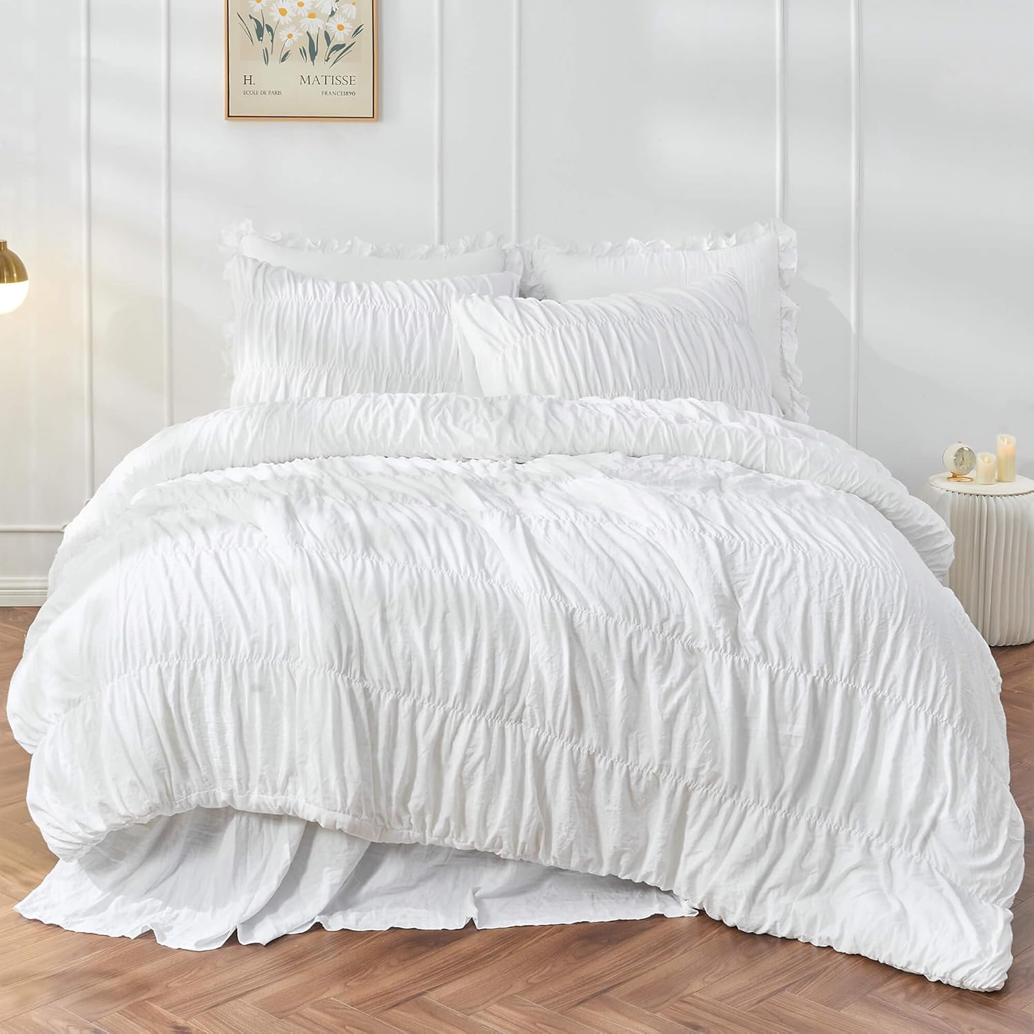 Bonlino Queen Comforter Set White Bedding for Cozy Bedrooms