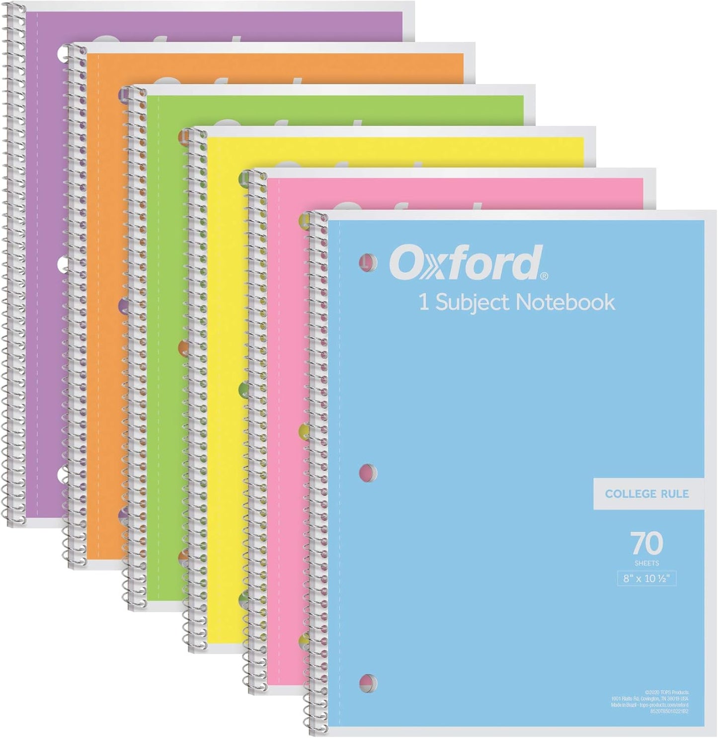 Colorful College Ruled Spiral Notebooks, Set of 6