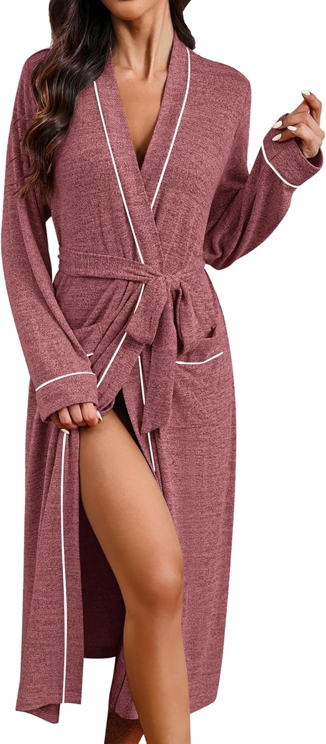 Ekouaer Womens Robe Long Bathrobe Lightweight Soft Knit Kimono