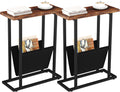 Narrow Side Table Set of 2 for Small Spaces with Magazine Holder
