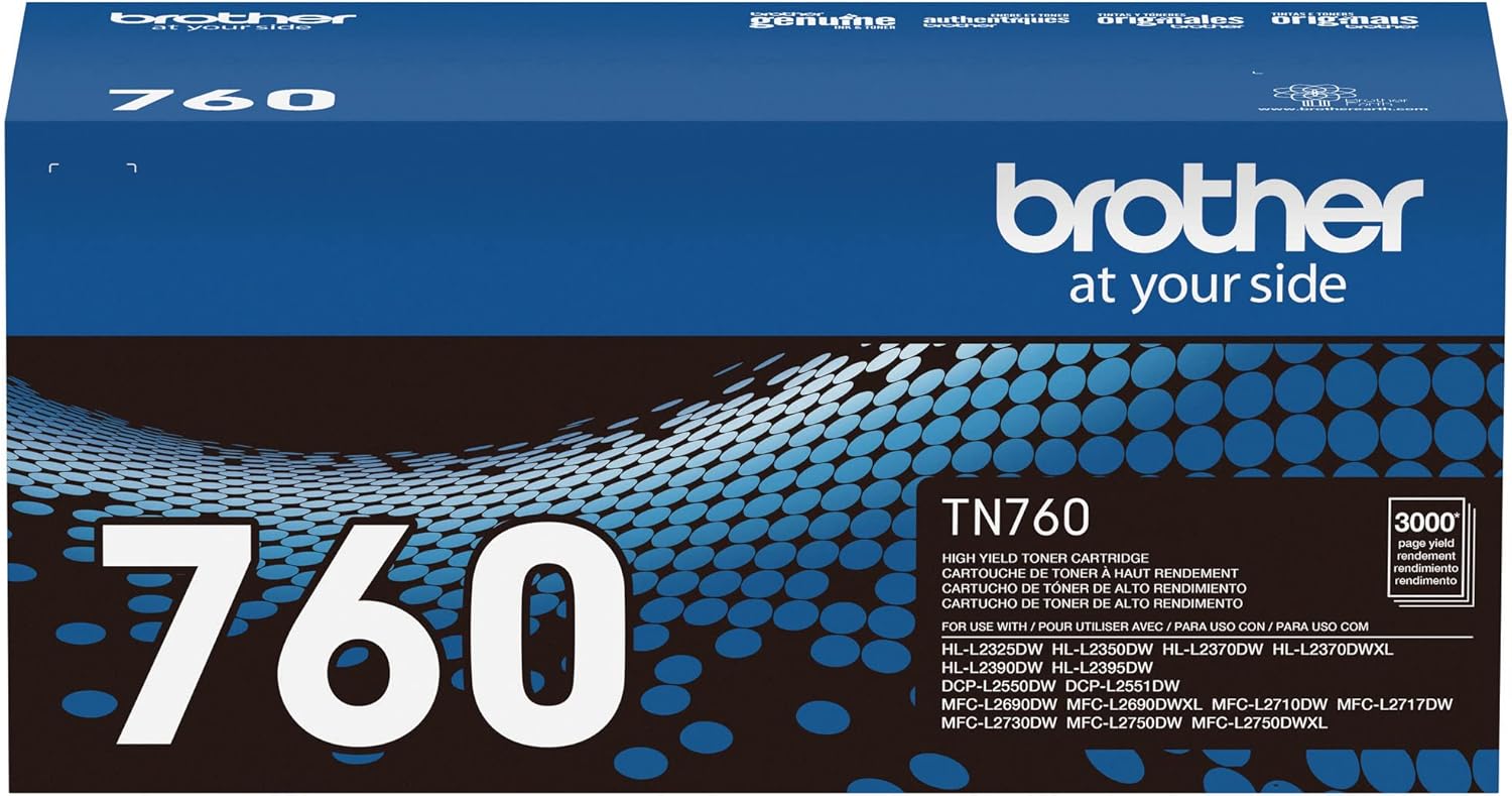 Brother TN760 High Yield Black Toner Cartridge for Laser Printers
